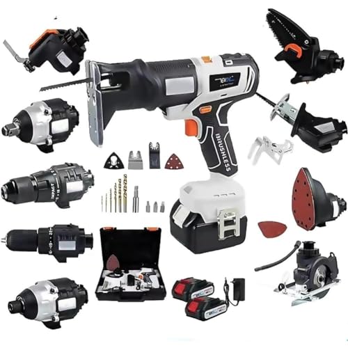 WHIPIN Kit Combinato utensile Elettrico 10 in 1 Kit di Utensili elettrici Senza Fili, Multifunzionale for la Lavorazione del Legno, Kit di Utensili elettrici Senza spazzole con Batteria