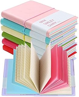 Shulaner Charming Portable Mini Smiley Diary Notebook with Leather Shell, 100 Sheets, Small Notebook Pack, Set of 6