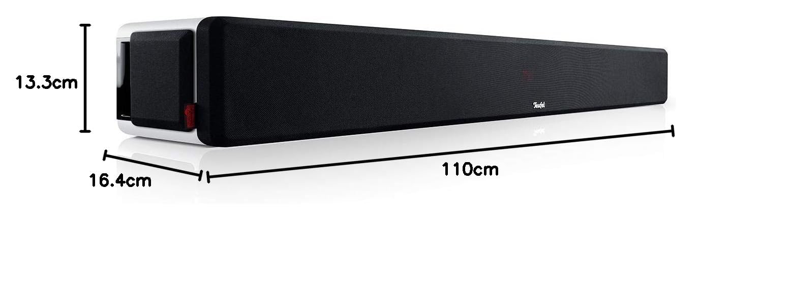 Teufel CINEBAR Ultima - Potente soundbar da 380 watt, subwoofer XXL integrato, Dynamore Ultra, Dolby Audio, Bluetooth aptX, Bassrefex, HDMI 3D ARC CEC - bianco