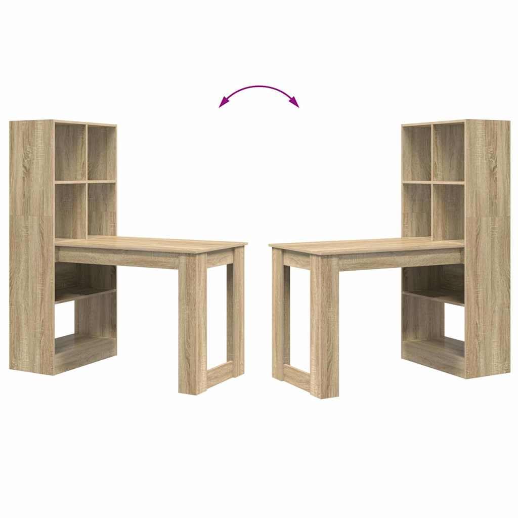 Schreibtisch Sonoma-Eiche 122 x 67 x 145 cm Holzwerkstoff mit Stauraum und Regalen für Büroorganisation und kreatives Arbeiten