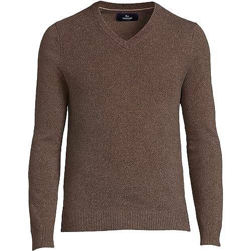 Lands' End Mens Cashmere V-Neck Sweater Andres Brown Heather Tall Large