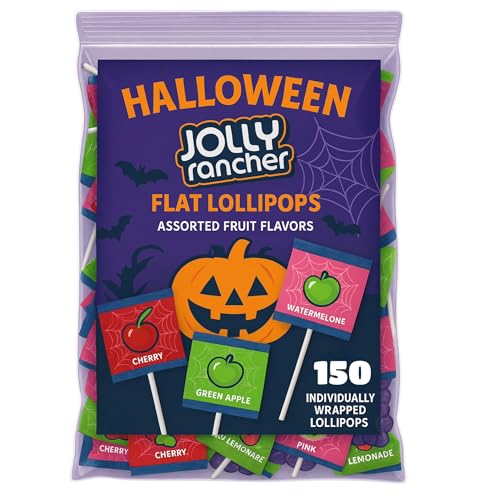 Halloween JollyRanchr Flat Lollipops – Assorted Fruit Flavors, 150 Count Bag (34.2 oz) – Party Favors, Trick-or-Treat Candy, Halloween Gifts
