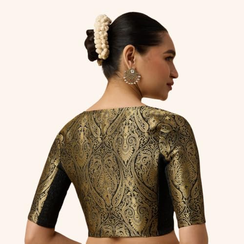 Image of Studio Shringaar Women's Brocade Side Stretch (Smocked) Readymade Saree Blouse