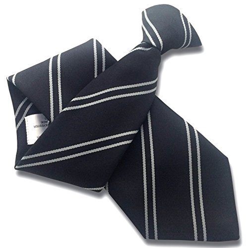 Men's Black with Double Silver Stripes Clip On neck Tie