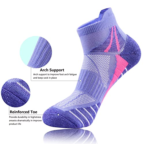 Image of Womens Ankle Socks Athletic Cushioned Sport Socks | Cotton Breathable Performance Tab Quarter Ankle Running Socks for Women 6 Pack