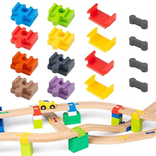 VYNZOR 16 Piezas Rails Du Train, Tren Juguete Accesorios para pistas,Conectores De Vía De Hueso De Perro De Adaptador De Vía De Tren De Piezas De Conector, Para Hacer Vías Tren Madera Juguete