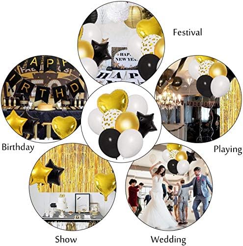 44 Pcs Balloon Garland Arch Kit Black Gold Birthday Party Decorations Latex Balloons Gold Metallic Balloons Confetti Balloons Happy Birthday Banner Tassels Metallic Fringe Curtains