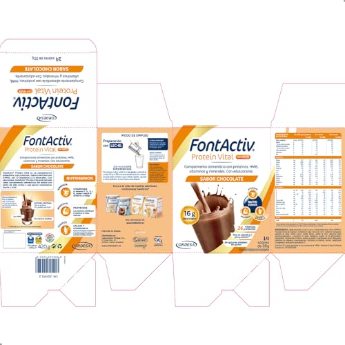 FontActiv Protein Vital Chocolate | 14 sobres | Complemento Alimenticio con Proteínas, HMB, Vitaminas y Minerales para Adultos