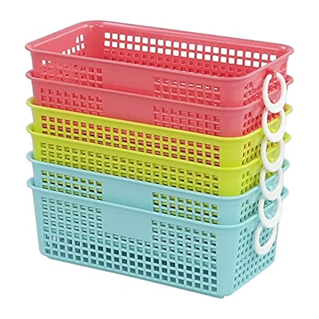 Plastic Office Desktop Storage Basket, 6 Packs Small Colored Baskets
