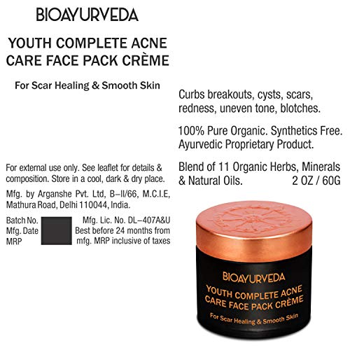 Bioayurveda Youth Complete Acne Care Natural Face Pack Cream For Women Men (2 Fl Oz) #TOP4