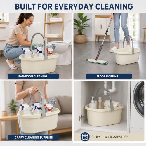 Image of Haundry 4.5 Gallon Cleaning Bucket, Good Grips Household Mop Bucket for Cleaning Supplies, Cleaning Caddy Organizer Basket with Handle, 17.1L, White