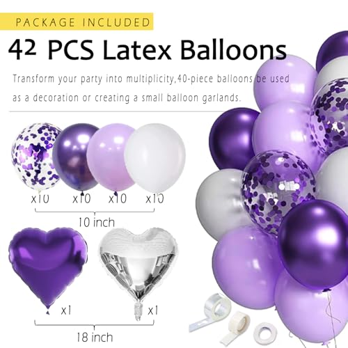 Image of Purple Birthday Decorations for Women Girls,Happy Banner,Lilac Paper Lanterns Tissue Pom Poms Flower Fan,Purple White Balloon Decor For 40th 50th Anniversary Princess Backdrop Party Supplies