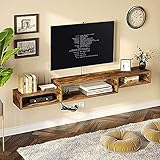 Rolanstar Wall Mounted Media Console with Power Outlet 70', Rustic Floating TV Stand Component Shelf, Entertainment Storage Shelf for Living Room, Rustic Brown