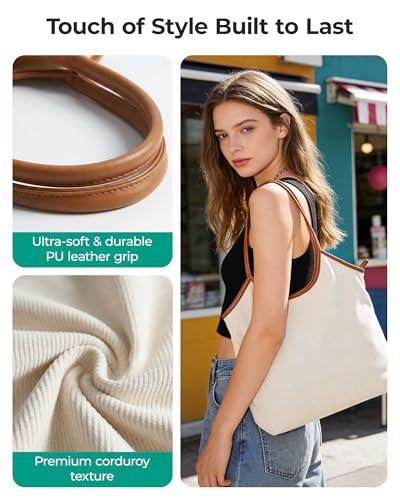 Image of BAGSMRT Corduroy Tote Bag for Women with Zipper Casual Shoulder Bag