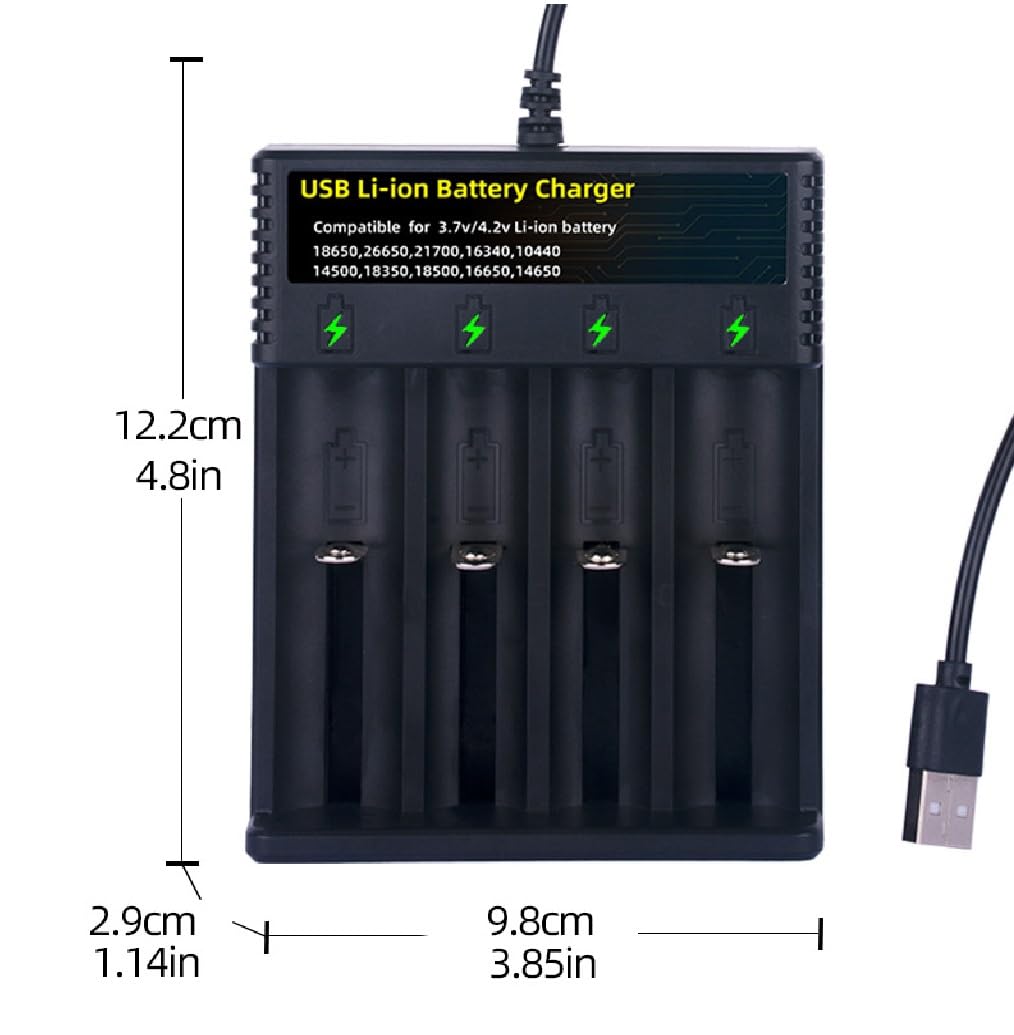 18650 Battery Charger,21700 Battery Charger for 3.7V 14500 10400 18500 18350 18650 18700 20700 21700 22650 26650 Li-ion Battery 4 Bay 18650 USB C Battery Charger