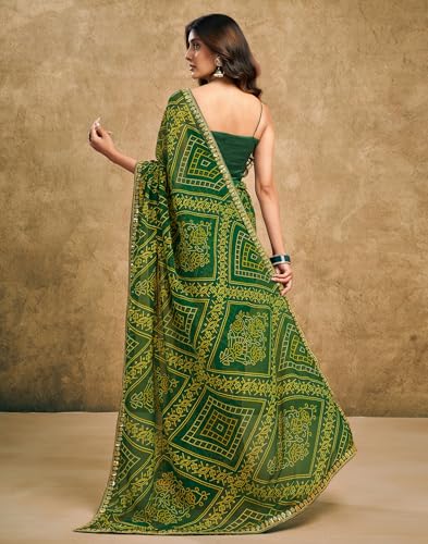 Image of SIRIL Women's Georgette Bandhani Printed Saree, Traditional Wedding Sarees For Women With Unstitched Blouse Piece