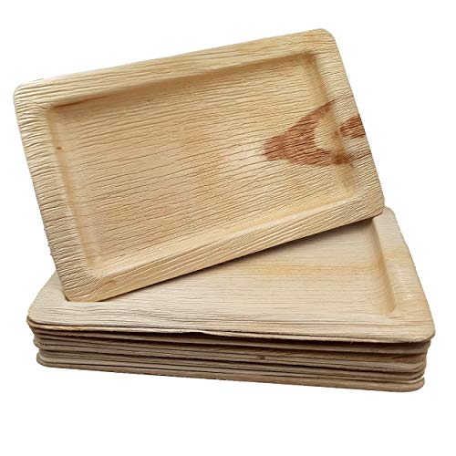 Dtocs Palm Leaf Plates 7x11 Inch Rectangle (Pack 50) | Bamboo Look Eco-friendly, Compostable, Natural, Disposable Platter Charcuterie Board Serving Tray For Weddings, Birthday Parties
