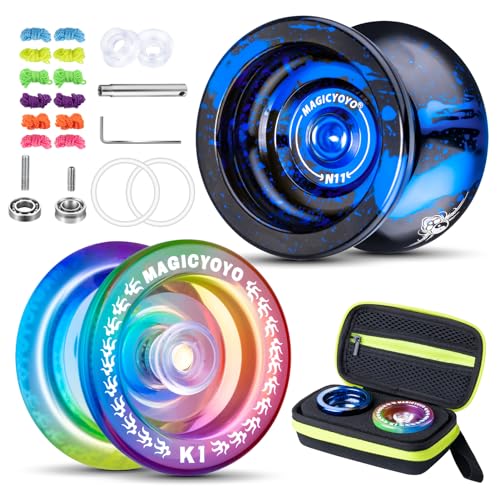MAGICYOYO Pro Yoyo 2 Pack, Responsive Yoyo for Kids Beginner, Metal Yoyo N11 and Plastic Yoyo K1, Dual Purpose Yoyo Replacement Unresponsive Yoyo Bearing for Advanced with Yoyo Case + 12 Yoyo Strings