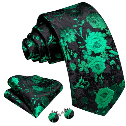 Image of Barry.Wang Flower Ties for Men Handkerchief Cufflinks Set Wedding Necktie Set Party