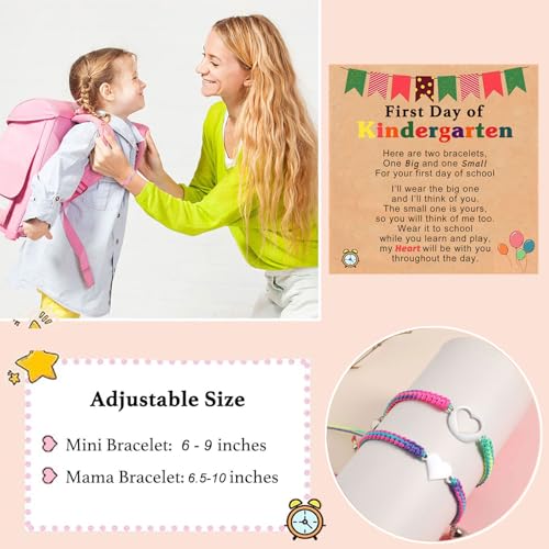 Image of First Day of Kindergarten Pre K Gifts for Mother Daughter,Mommy and Me Bracelet Matching Heart Bracelets Set for 2