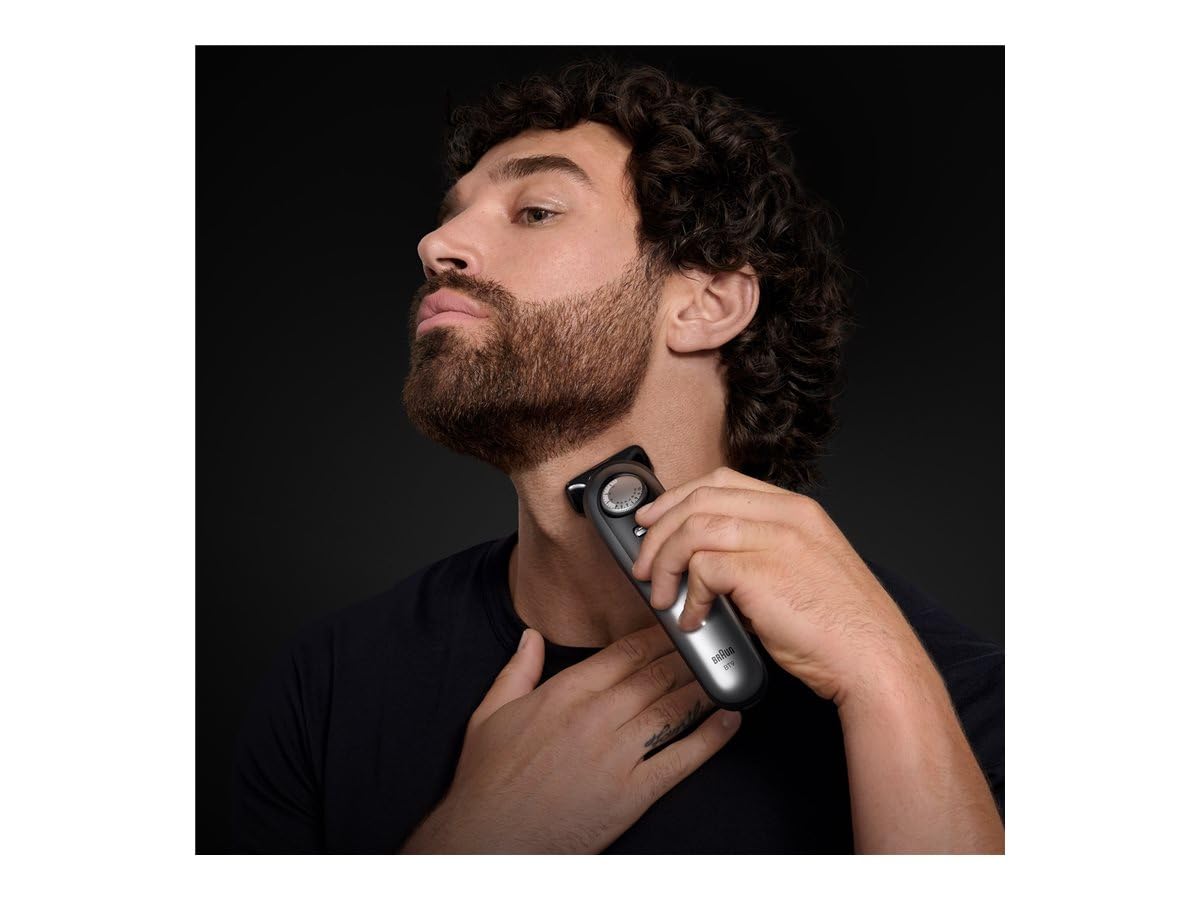 Braun Recortadora de barba de la serie 9, 12 herramientas de barbero, modo Power Boost y ProBlade fiable, 180 minutos, efecto de sombreado, perilla de ajuste PrecisionWheel y bloqueo, BT9560, cromo