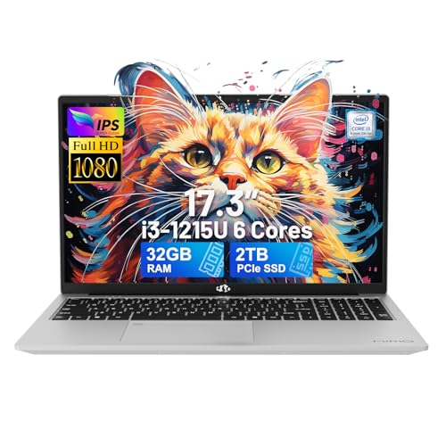 NIMO 17.3" IPS FHD-Laptop, Intel 6 Cores i3-1215U 32GB RAM 2TB SSD (Beat Ryzen 5 7520U, Up to 4.4GHz) Computer with 65W GaN Type C Backlit Keyboard Fingerprint, for Home Student and Business Silver