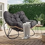 VINGLI Papason Rocking Chair Outdoor, Patio Rocking Chair with Cushion, Comfortable Rocker Weatherproof for Garden, Yard, Outdoor/Indoor, Grey