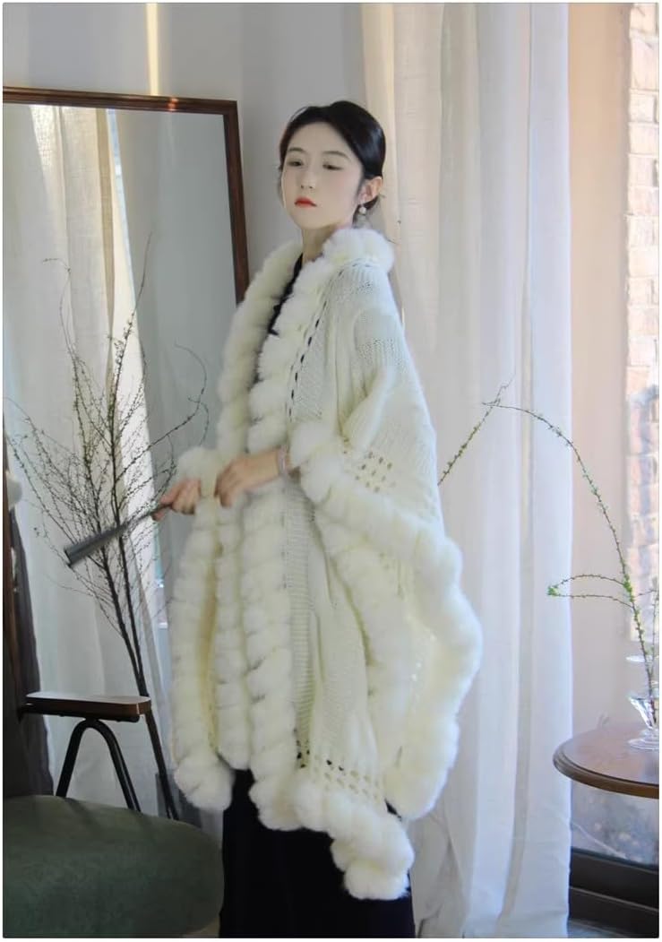Datangep Women Fashion Knitted Coat Faux Fur Wraps Shawls Stoles Cape for Prom Party dress Outwear Cloak