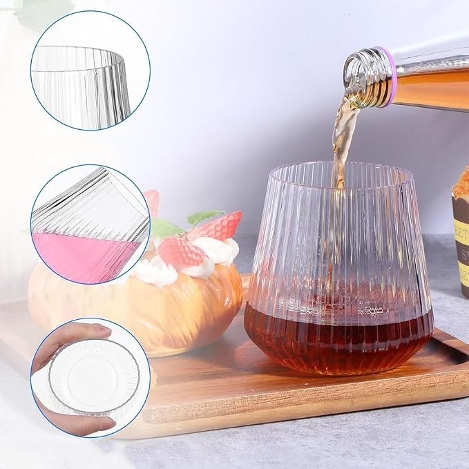 Image of Forestamart [6 Pack, 360 ml] - Elegant Ribbed Stemless Wine Glasses, Durable Lead-Free Crystal Glass, Perfect for Red Wine, White Wine, Champagne, Cocktails, and Sparkling Water