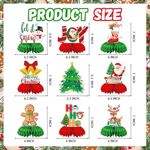 Centres de table de Noël : lot de 9 décorations de fête traditionnelles - 3