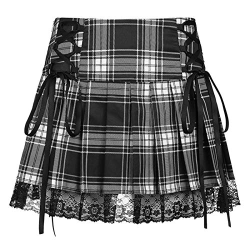 Minissaia sexy de renda de cintura alta acima do joelho Y2K Patchwork gótico evasê evasê E-Girl Stre