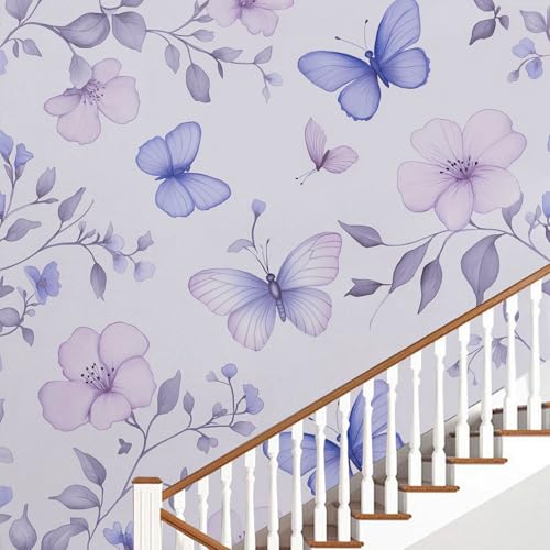 Papier Peint 3D Imperméable Violet Clair à Motif Floral Haut de Gamme - 7
