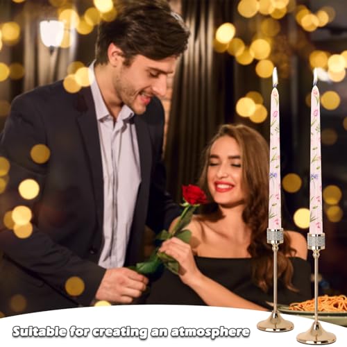 Stabkerzen Bedruckt, 25cm Tafelkerzen konische Kerzen, Tropffrei Brenndauer 7 Stunden Kerzen Geeignet für Kerzenständer Tischdekoration Nachmittagstee Dekoration 2 Stück (Hellrosa Tulpen)