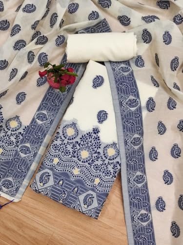 Image of Handloom Banarasi Cotton Unstitched Salwar Suit with Dupatta, 50 Inch Length, Women's Unstitched Salwar Suit Dress Material with Dupatta, Unstitched Salwar Suit Set