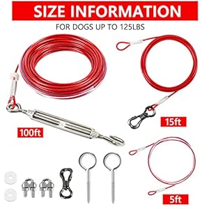 Xiaz dog tie out cable 100ft dog trolley tether line for dogs up to 120lbs dog runner for yard camping outdoor with 15 ft dog running lead cable sling to protect trees   cucciolini doodles