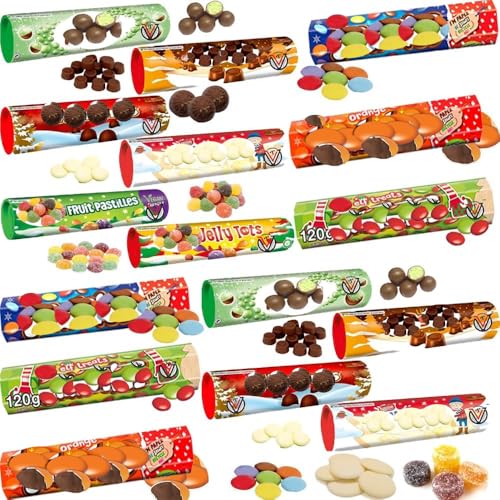 Random Mixed Christmas Chocolate & Sweets Giant Tubess Collections - Variety of Christmas Giant Chocolate Tubess & Sweet Tubes (6 x Tubess)
