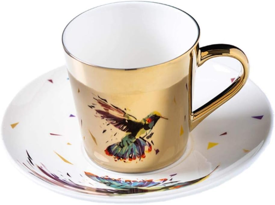LBBZJM Coffee Handmade Mug Tea Ceramic Cup Mirror Reflection Coffee Mug Luycho Mirror Coffee Cup Specular Reflection Bird Ceramic Cups and Saucers Sebd Scoop European Style Coffeeware,Gold,China