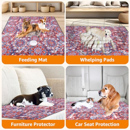Image of LOOBANI Washable Pee Pads for Dogs, 2 Pack Super Absorbent Reusable Puppy Pads Leakproof Dog Traning Pads, Waterproof Non-Slip Whelping Pad for Floor, Playpen, Crate, Couch-36 x36 (Red Flower)
