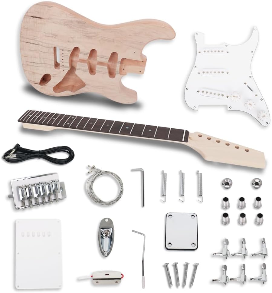 Fojill Canadian Maple Neck DIY Electric Guitar Kit Unfinish Uncut Mahogany Body Rosewood Fingerboard Fretboard Stainless Fret Build Your Own All Parts Included(FSTK-90MS)