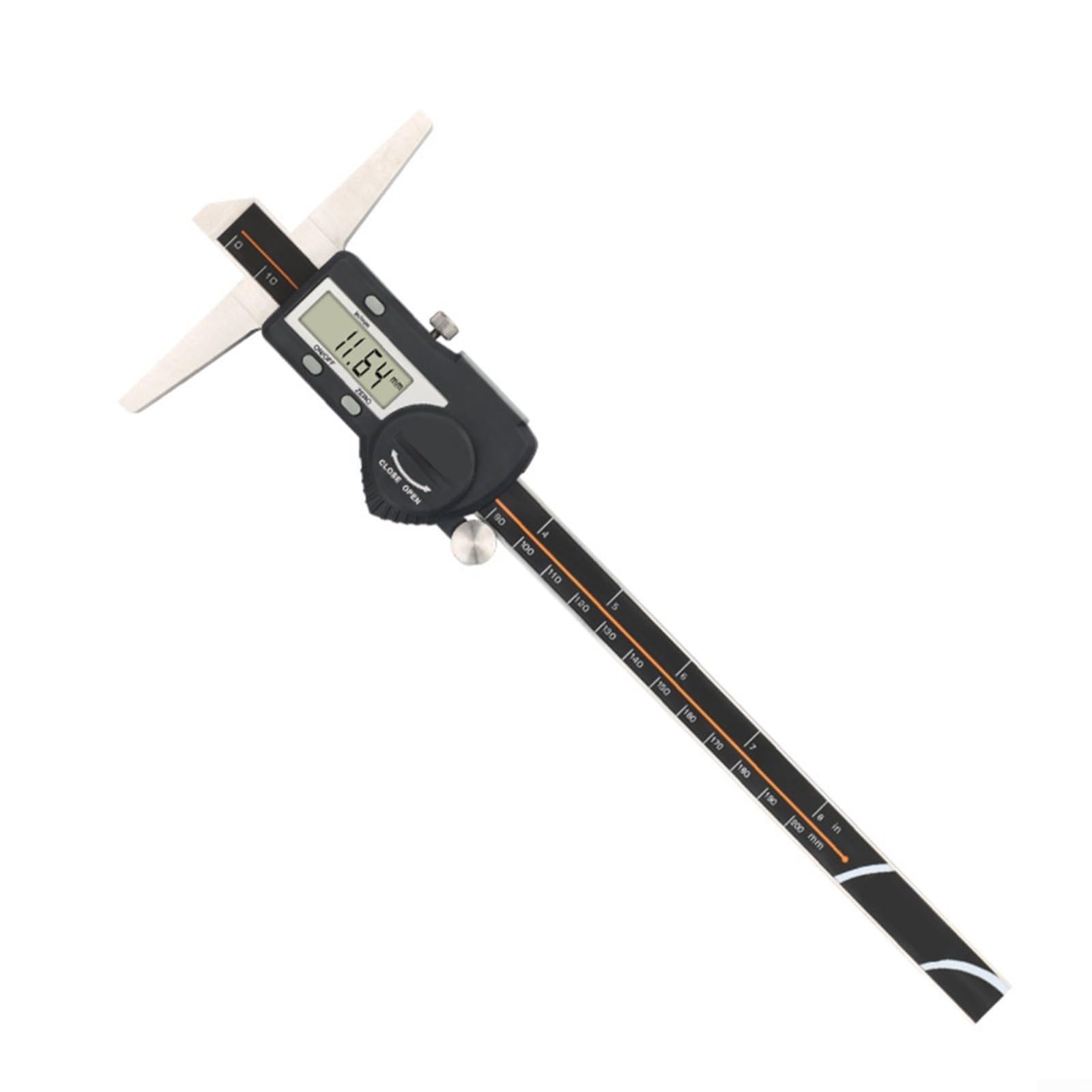 Digitaler Tiefenmessschieber aus Edelstahl mit LCD-Anzeige, IP54 Wasserschutz und USB-Schnittstelle, Messbereich 0-300mm, Auflösung 0.01mm, mm/Zoll-Umschaltung für präzise Werkstattmessungen(0-200mm)