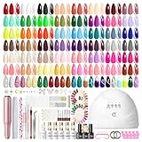 PEACECOLOR 83PCS Kit Vernis Semi Permanent, 55 Couleurs Kit Ongle Gel UV Complet avec Lampe et Ponceuse pour Ongles, Base Coat Top Coat Cat Eye Gel Nail Polish Nail Art Kit Manucure Cadeau