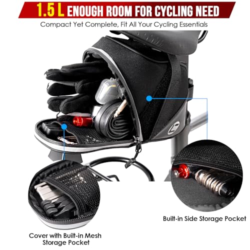 Image of WOTOW Bike Saddle Bag - Waterproof Strap-on Bike Seat Bag - Reflective Bicycle Under Seat Storage Pouch for Road Mountain Bike Cycling Travel