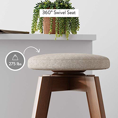 Amalia Backless Kitchen Counter Height Bar Stool, Solid Wood With 360 Swivel Seat Antique Coffee/Natural Wheat #TOP7