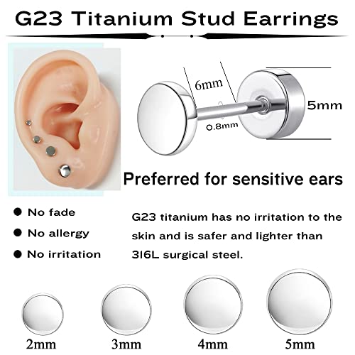 MJust Titanium Earrings Set for Sensitive Ears 20 Gauge Pure Titanium Cartilage Earring Ball Cubic Zirconia G23 Hypoallergenic Flat Back Earrings Studs3
