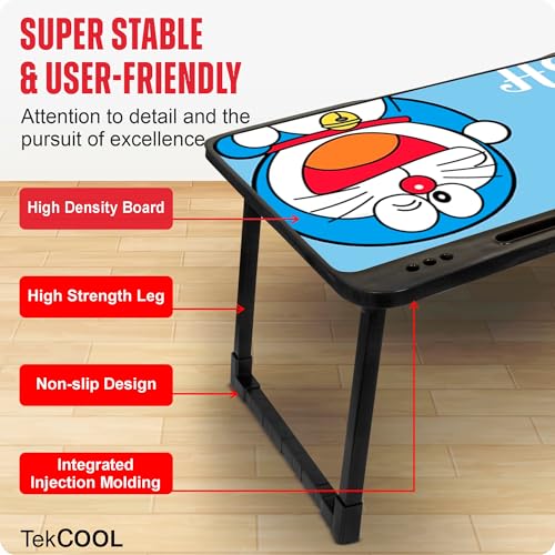 Image of TEKCOOL Wood Smart Multipurpose Foldable Laptop Table with Cup Holder,Study Table,Bed Table,Breakfast Table,Foldable and Portable /Ergonomic & Rounded Edges /Non-Slip Legs (doremon);