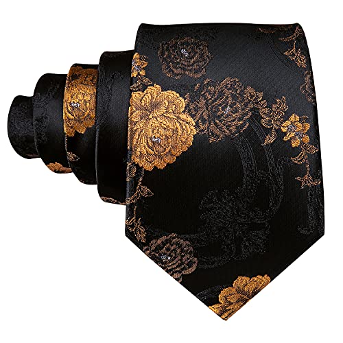 Image of Barry.Wang Flower Ties for Men Handkerchief Cufflinks Set Wedding Necktie Set Party