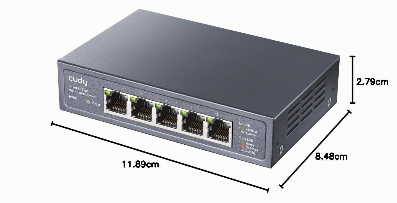 Cudy Commutateur Intelligent 5 Ports 2,5 G Professionnel, HS105 | 5 ports 2, 5 GbE, débit à la vitesse de la ligne, gestion via une interface Web, QoS, LAG, boîtier SPCC silencieux