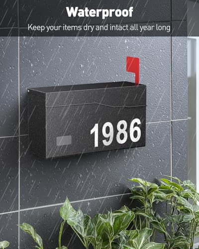 Image of Uniclife Mailboxes for Outside, Wall Mount Mailbox with Flag and Mailbox Number Stickers, Large Metal Mail Box for House, Modern Post Box for Outdoor Office Home, (No Locking Mechanism)