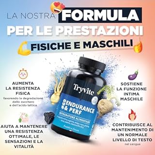 Formula Migliorata Testo Resistenza & Vitalità Maschile | Con Shilajit, Maca, Ginseng, L-Arginina & Zinco | TRYVITE ENDURANCE&PERF 2026 60 Capsule