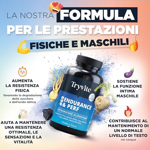 Formula Migliorata Testo Resistenza & Vitalità Maschile | Con Shilajit, Maca, Ginseng, L-Arginina & Zinco | Tryvite Endurance&Perf 2026 60 Capsule - 2
